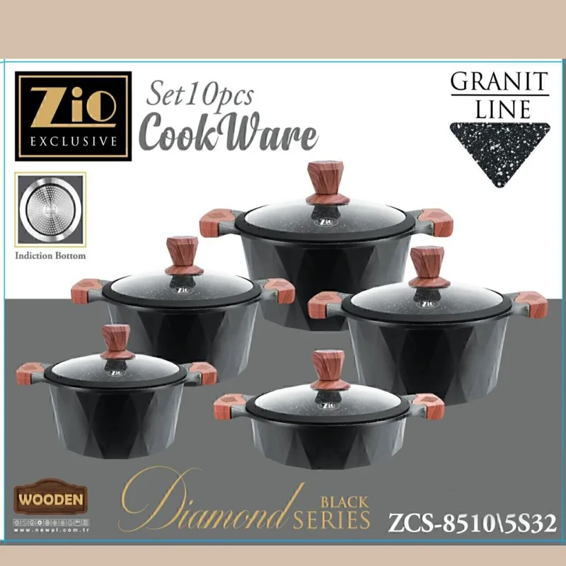 خرید سرویس قابلمه 10 پارچه برند زیو ترکیه کد 8510 رنگ مشکی